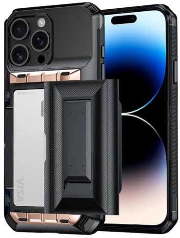Hovisi für iPhone 14 Pro Hülle mit Kartenfach & Ständer [4-5 Karten] [Schiebekartensteckplatz] Militärschutz 360 Grad Stoßfeste Handyhülle, für iPhone 14 Pro Hülle mit Kartenfach