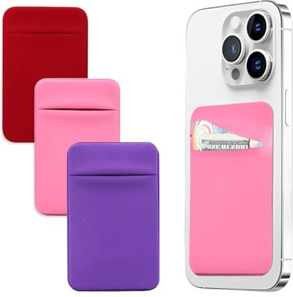 3 Porte-Cartes pour Téléphone Portable avec Autocollant Adhésif, Titulaire de la Carte Pochette Adhésive Élastique, Poche en Tissu Extensible pour Carte d'Identité Carte de Crédit (Couleur Claire)