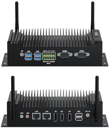 VANISORA Mini PC sans Ventilateur, Mini Ordinateur Core i7-10510U, PC Industriel i7 2HD+DP Triple Écran, 4USB 3.0, 2USB 2.0, 2*DB 9Pin COM, 2RJ45 LAN, GPIO, WiFi, BT, Win11 (16GB RAM 512GB SSD)