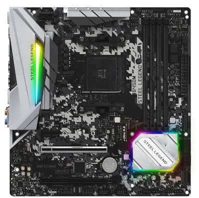 QWEOWW Carte mère Fit for ASRock B450M Steel Legend AMD B450 AM4 DDR4 3200+(OC) 64 Go Compatible 5600 1600 4700G 4300 3900 5500 CPU ATX