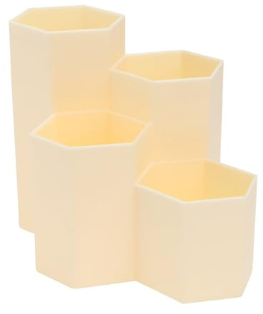 Pot de Rangement pour Stylos Hexagonal en Pp, Organisateur de Bureau | Jaune, Design à 4 Compartiments, Stockage Classé, Usage Polyvalent, Format 1 Pièce