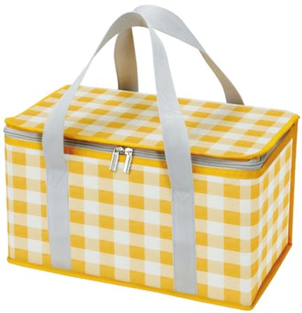 Zerodis BBQ Supplies Durable Oxford Cloth Large Capacity Picnic Lunch Bag for Camping Outdoor Activities Insulated Cooler Bag (Yellow and White)