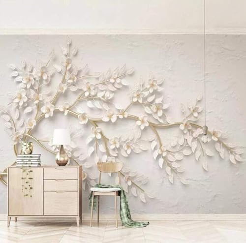 Tzxztt Art Abstrait Branche D'Or Tridimensionnelle Fleur Blanche Papier Peint 3D Moderne Soie Texturée Haut De Gamme IdéAl Pour Le Salon Et La Chambre à Coucher-200cm×140cm
