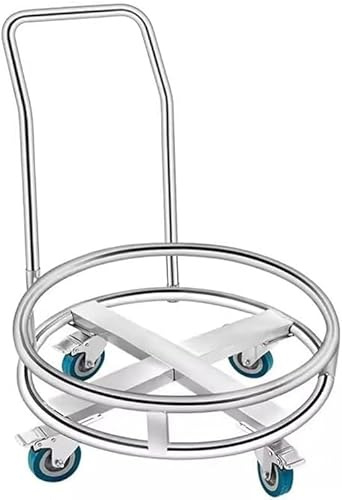 KMXNSJZS Stainless Steel Round Frame Trolley Bucket Mobile Stand With Stock Pot Holder And Gas Bottle Rack，72X77Cm