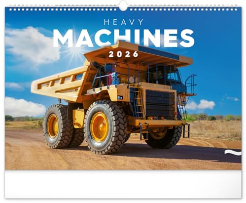 NOTIQUE Wandkalender 2026 Baumaschinen – Technik Kalender mit Starken Maschinenmotiven, Monatskalender Wandkalender – 48 x 33 cm