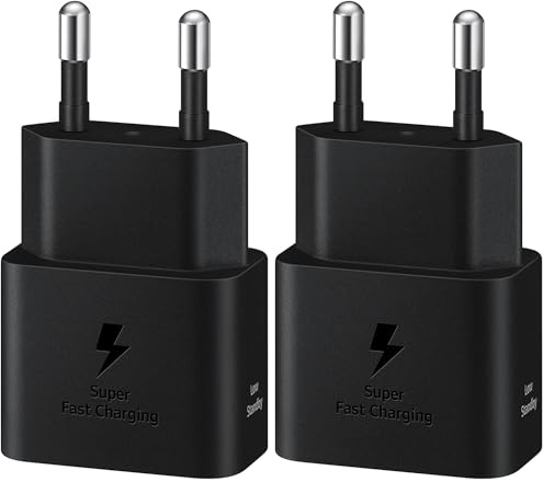Samsung Schnellladeadapter, Energieeffizientes Ladegerät mit USB-C Datenkabel, 25 Watt, Schwarz, EP-T2510X (Packung mit 2)