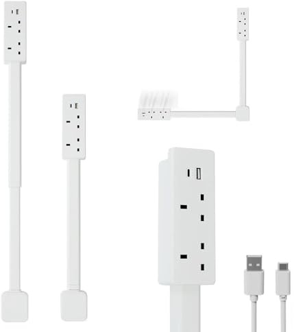 RNPKZ Outlet Extender, 180° Extendable Rotating Outlet with USB-A USB-C and 2 AC Outlets, Wall-Mounted Socket Extender, Swivel Socket Expander Extends 19-28, Ideal for Behind Sofa Nightstand Desk