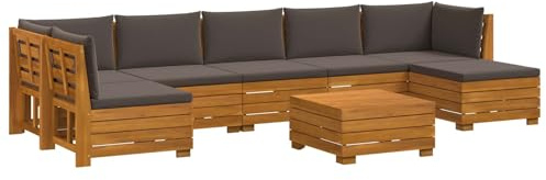 vidaXL Outdoor-Sofagarnitur mit Kissen 8 Stück Braun Massivholz Akazie, Akazienholz-Sofa, UV-beständiger Lounger, wetterfeste Couch, modulare Sitzgelegenheit für Gartenmöbel