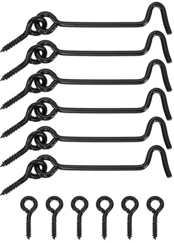 sourcing map Swivel Cabin Hook & Eye Latch, 3 Door & Window Locks 6Pcs | Iron Eye Latch Hook,with Mounting Screws,for Wood Window Closet Cabinet,Black