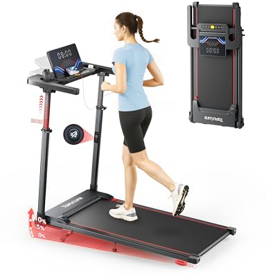 Laufband für Zuhause 12km/h, 6 IN 1 Elektrisches Laufband mit 10% Steigung, 1080MM Einziehbares Steigrohr, Controllo App, 360° Tablet Holder, 2.5HP Leiser Motor, LED Anzeige