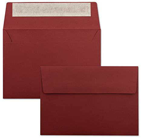 100x Briefumschläge Dunkel-Rot DIN C6 Format 11,4 x 16,2 cm - Haftklebung - Kuverts ohne Fenster - Weihnachten, Grußkarten & Einladungen - Für A6 & A4 Papier