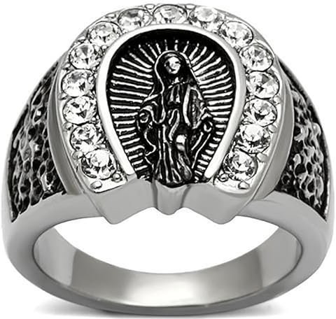 BOBIJOO JEWELRY - Siegelring Ring Herren Damen Fer-à-Cheval Camargue Zigeuner Strass Jungfrau Ste Rita - 21 (11 US), Edelstahl 316