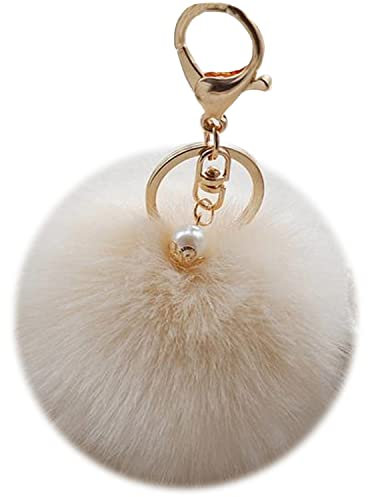 Shining crown Flauschiger Ball Auto Schlüsselanhänger Frauen Pom Pom Handtasche Charms Anhänger Perle, Schnalle aus hellgelbem Gold, F,