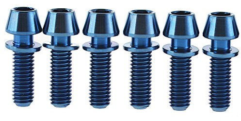 Yaruijia Titan-Bolzen, M5 x 16 mm, M5 x 18 mm, M5 x 20 mm, konische Zylinderschrauben mit Ti-Unterlegscheibe für Fahrradvorbau, 6 Stück (blau, M5 x 16 mm)