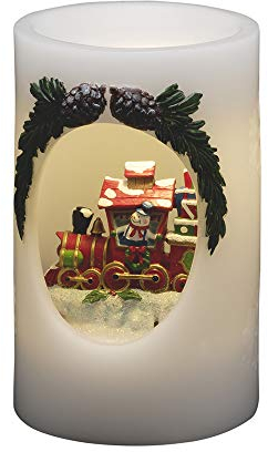 Konstsmide LED Echtwachskerze Schneemann mit Zug, weiß, mit 5h Timer, weiße Diode, batteriebetrieben, Innen - 1890-100