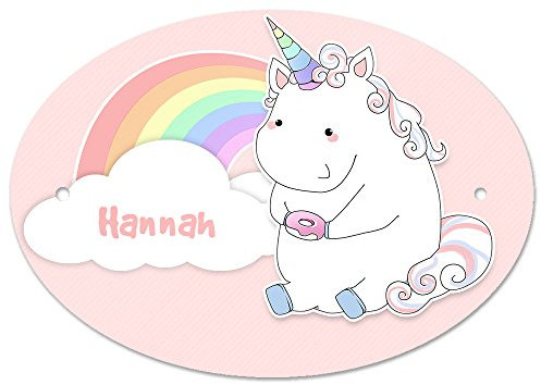 Türschild mit Namen Hannah und Einhorn-Motiv in Pastell-Optik für Mädchen | Kinderzimmer-Schild