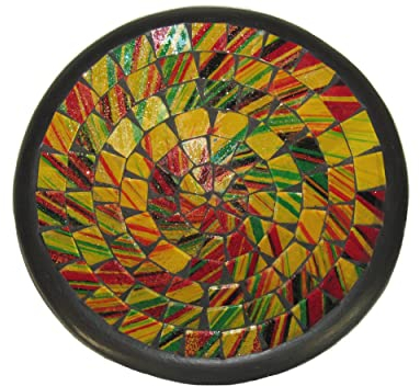 Deko - Schale Glasmosaik rund, 15 cm, gelb rot grün gestreift/Glitter