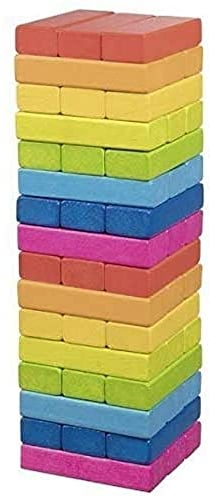 Gollnest & Kiesel GmbH & 1 Geschicklichkeitsspiel Wackelturm Regenbogen: 7,5 x 7,5 x 24 cm, Holz, 48 Steine