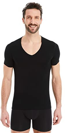 FINN Business Unterhemd Herren Kurzarm mit V-Ausschnitt - Unterziehshirt Männer aus original Lenzing® Modal Stoff - Das perfekte T-Shirt unter Hemd und Anzug Schwarz S
