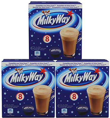 Milky Way Pods Lot de 3 boîtes de Poudre de Cacao, Boissons chocolatées compatibles avec Dolce Gusto 3 x 8 Capsules