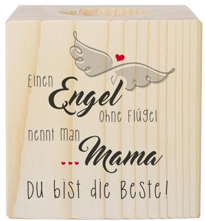 Herz & Heim® Kerzenständer für Teelicht für die Mama zum Muttertag oder Geburtstag - Einen Engel ohne Flügel nennt Man Mama