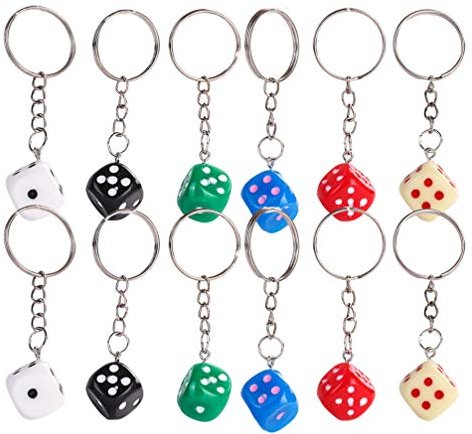 PRETYZOOM 12 Stück Würfel Schlüsselanhänger Vatertag Schlüsselbund Geschenk Dekorative Würfel Anhänger Schlüsselringe Party Spiel Würfel Souvenirs für Tasche Geldbörse Rucksack Dekorationen