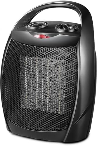 Kismile Small Electric Space Heater Ceramic Space Heater,Portable Heater Fan for Office with Adjustable Thermostat and Overheat Protection ETL Listed for Kitchen, 750W/1500W(Black)