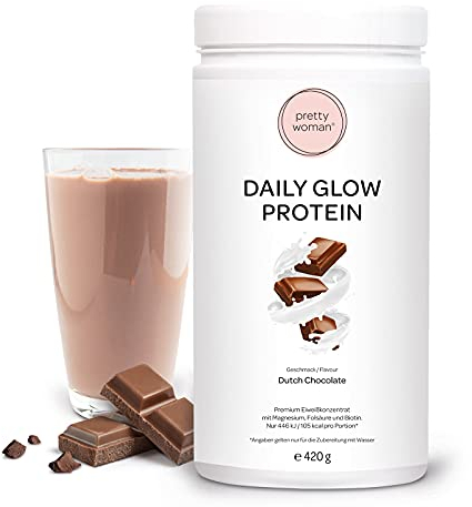 pretty woman® Daily Glow Eiweiss Protein Pulver für Frauen „Dutch Chocolate“ 420 g/Low Carb Shake mit Vitaminen & Mineralien, Biotin & Folsäure - nur 0,5g Zucker pro Portion