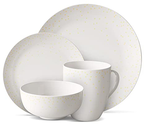 Safdie & Co. - Diamant Konfetti Teller und Schalen Sets, Modernes Geschirr-Set, Küche Geschirr-Sets, Indoor und Outdoor Teller, 16-teiliges Küchenteller und Schalen Set mit Bechern, spülmaschinenfest