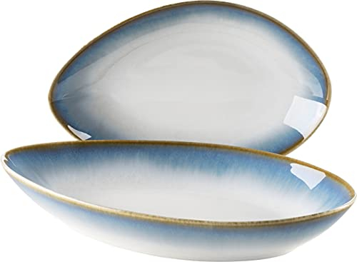 MÄSER 931994 La Sinfonia, set di piatti da portata, ovali in ceramica, in 2 misure, look moderno vintage con sfumatura di colore blu a bianco, gres