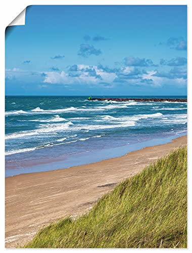 ARTLAND Wanddeko Poster & Kunstdrucke Wandposter 90x120 cm Hochformat Maritime Deko Sommer Meer Nordsee Wellen Strand Gräser Dänemark U3QL