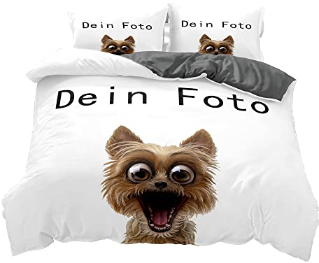 NA Foto Bettwäsche mit Eigenem Foto,Personalisierte Geschenk-Idee/Bettbezug mit eigenem Foto (Grau, 200x200+80x80x2)