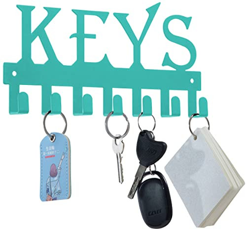 FairyCity Schlüsselhaken KEYS Wand-Schlüsselanhänger 7 Haken, home deko schlüsselbrett,Metall Schlüsselhalter für Wandhaken Dekor,wohnungs zubehör schlüsselboard 25 cm x 12,8 cm blau
