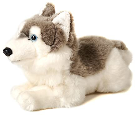 Uni-Toys - Husky grau, liegend - 31 cm (Länge) - Plüsch-Hund - Plüschtier, Kuscheltier
