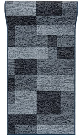 Mazovia Läufer Flur 100x375cm Anthrazit Grau Geometrisch 90er-Retro Weich | Teppichläufer für Küche Waschküche Schlafzimmer Rutschfest Wetterfest Pflegeleicht Gummiunterseite Kurzflor Verkauf pro Meter