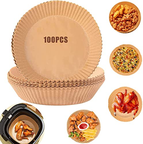100 Stück Airfryer Backpapier, Antihaft-Einweg-Luftfritteusen Pergamentpapier, Wasserdicht Ölfest Heißluftfritteuse Zubehör Aus Papier for Baking