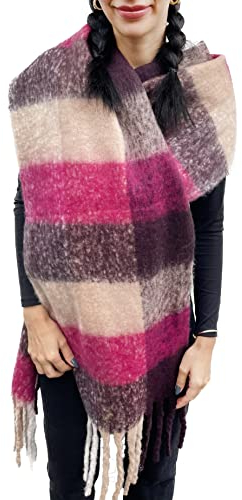 London Rainbow Notting Hill Mehrfarbiger karierter Strickschal mit Fransen, Multi-7 Rot-braun-Taupe, 42