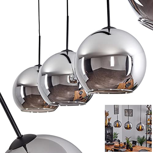 Hängeleuchte Koyoto, Hängelampe aus Metall/Glas in Schwarz/Chromfarben, Leuchte 3-flammig im Vintage/Retro Design mit Schirmen aus Glas (Ø 25 cm), Höhe max. 147 cm, 3 x E27, ohne Leuchtmittel