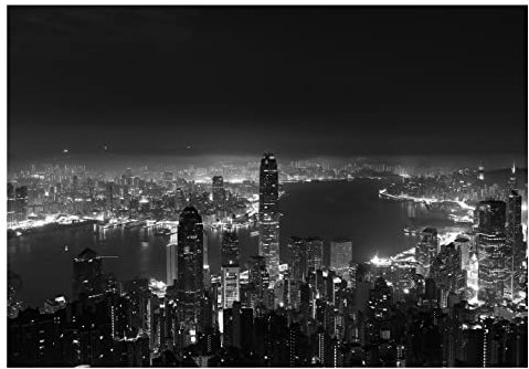 Fototapete Stadt bei Nacht 3D Effekt Schwarz Weiß Panorama Skyline - inkl. Kleister - für Wohnzimmer Schlafzimmer Flur Vlies Tapete Vliestapete Wandtapete Motivtapeten Montagefertig (416x254 cm)