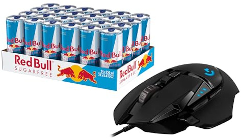 Logitech G502 HERO High-Performance Gaming-Maus + Red Bull Energy Drink Sugarfree - 24er Palette Dosen - Getränke ohne Zucker und kalorienarm - Schwarz
