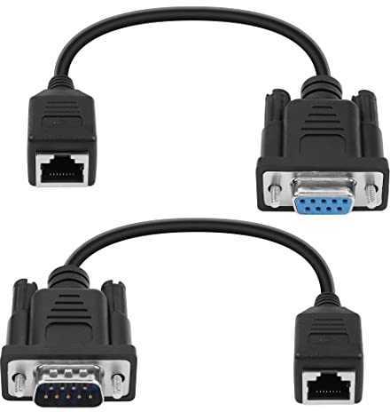 YACSEJAO RS232 DB9 a RJ45 adaptador de serie, DB9 de 9 pines puerto serie hembra y macho a RJ45 hembra Cat5/6 Ethernet LAN Consola Extender Cable, 1 Par