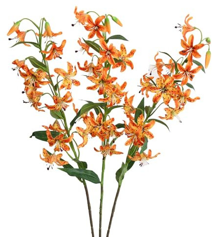 Künstliche Lilie, langer Stiel, künstliche Tigerlilie, Blumen für Zuhause, Hotel, Blumenarrangement, Party-Dekoration (Orange)