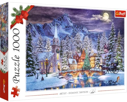 Christmas 1000 Piece Jigsaw Puzzle Snowy Winter Scene by Dominic Davison – Trefl Adult Puzzle with Anti-Reflection Linen Finish, Premium Cardboard Pieces, Festive Winter Village Jigsaw Puzzle