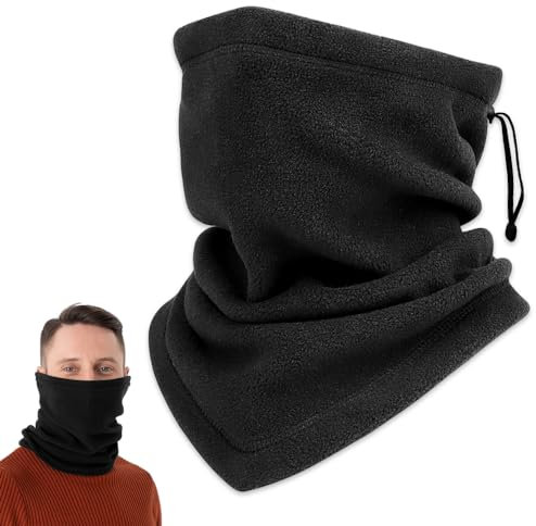BNGXR Winter Loop Schal, Multifunktionstuch Thermal Fleece Halten Sportschal Halswärmer Unisex Halstuch Winddicht Einstellbar Schlauchschal für Sport Motorrad Fahrrad Skifahren (Schwarz)