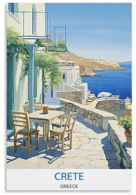 KmoNo Kreta Griechenland Vintage Reiseposter 20 x 30 cm Poster Dekor Malerei Leinwand Wandkunst Wohnzimmer Poster Schlafzimmer