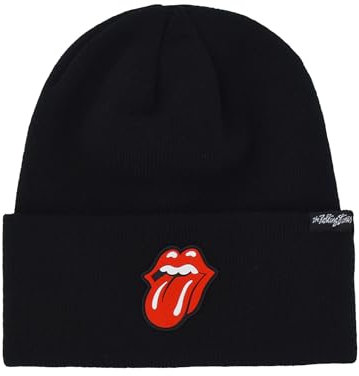 Concept One Unisex-Erwachsene The Rolling Stones, Winter-strickmütze mit Jacquard-Lippen-Logo und Manschette Beanie-Mütze, Schwarz, Einheitsgröße
