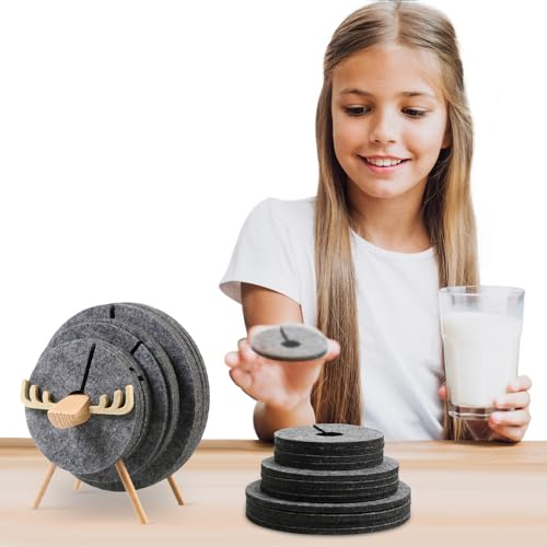 Elephoria 12er Set, lustiger Schaf Untersetzer aus Filz, 12cm Dunkelgrau, Wärmeisolierte rutschfeste Unterseite ideal für Gläser, Getränke,Tassen,Tischuntersetzer,Büro,Coasters
