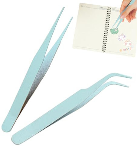 Hitrod Pince à Cils en Acier Inoxydable, Pince à coude pour Autocollants,Pincettes coudées et Droites de Couleur Unie, 2 pièces, pour Scrapbooking - avec Couverture coude Autocollants Pince à épiler