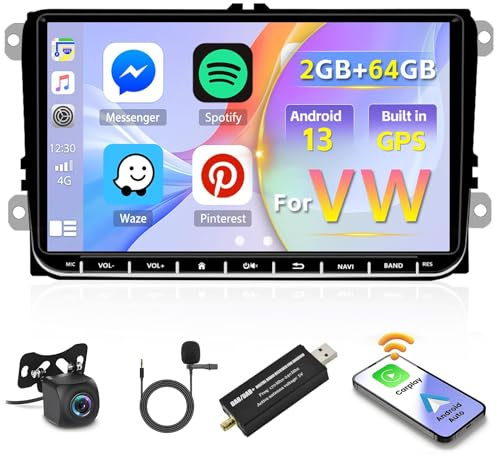 Inefala 2+64GB Dab Android 15 Radio Coche Pantalla para VW Golf 5 Passat B6 Touran Jetta, 9'' Radio Pantalla Táctil 2 DIN con Inalámbrico Carplay/Android Auto/Bluetooth/GPS/AHD Cámara visión Trasera
