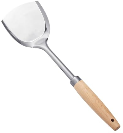 Wok Spatula Set, 13 Inches Chinese Stainless Steel Spatula with Heat Resistant Wooden Handle Wok Utensils, Kitchen Utensil Cooking Shovel Scoop Ladle for Fish Omelets Pancakes Burgers